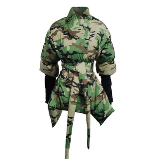 Casual Slim Fit Puffer Jacket with Belt - Women's Long-Sleeve Wrap Coat