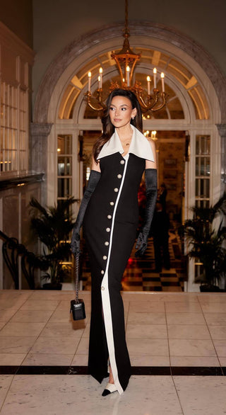 Elegant Long Button-Down Halter Dress with Collar