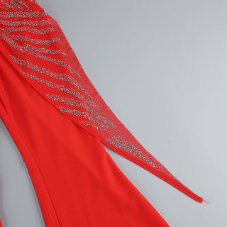 Sexy Deep V-Neck Rhinestone Flared Jumpsuit - Slim Fit Long Sleeve