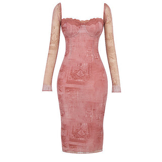 Elegant Long Sleeve Rouge Midi Dress