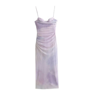 Lavender Mesh Sleeveless Midi Dress