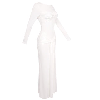 Long Sleeve Knotted Maxi Dress - Sexy Round Neck Ribbon Detail