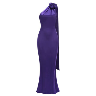 Elegant Purple Satin One-Shoulder Evening Long Dress