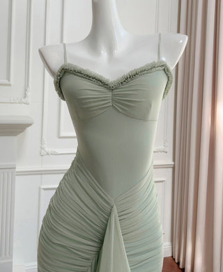 Elegant Sleeveless Long Mesh Dress with Ruffled Details