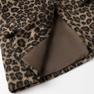 Long Sleeve Leopard Print Faux Fur Blazer Jacket