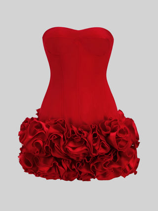 Scarlet Ruffle Charm Strapless Mini Dress