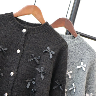 Soft Knitted Cardigan with Bow Details - Cozy & Stylish