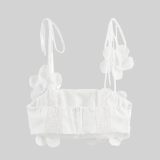 3D Floral Embellished Tie-Strap Crop Top
