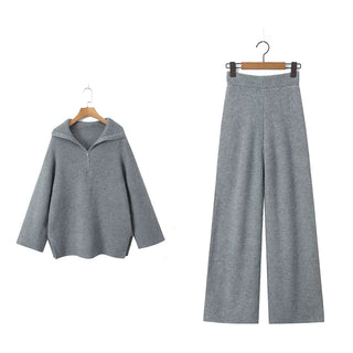 Cozy Ribbed Knit Set – Oversized Pullover & High-Waist Trousers