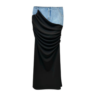 Urban Chic Long Denim Skirt with Black Stitching