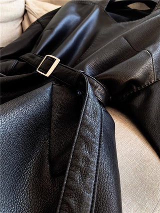 Short Faux Leather Jacket With Belt