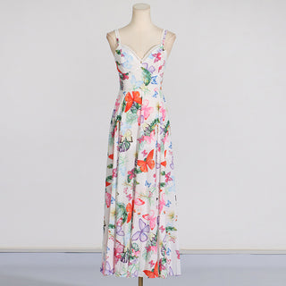 Floral Butterfly Sleeveless Long  Dress