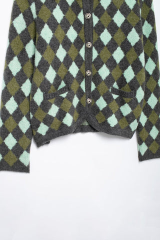 Vintage Argyle Pattern Button-Up Cardigan Sweater