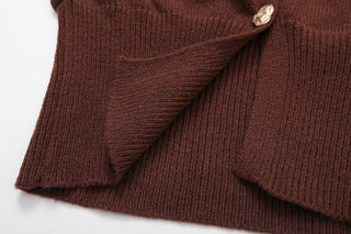 V-Neck Gold Button Long Sleeve Short Knitted Sweater