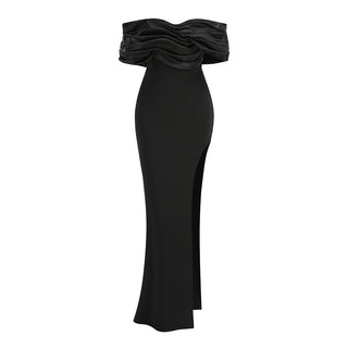 Noir Elegance Off Shoulder Spandex Long Dress