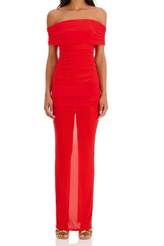 Ruby Off Shoulder Mesh Long Dress