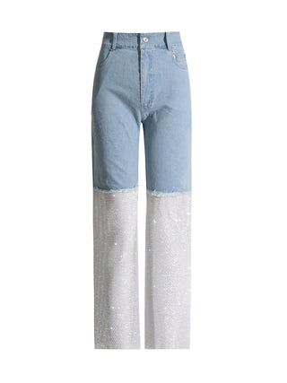 Rhinestone Fishnet Denim Pants