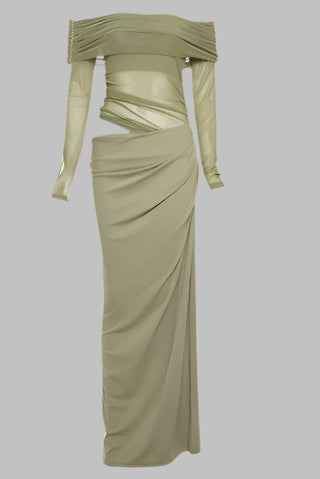 Elegant Off-Shoulder Long Sleeve Mesh Tall Dress