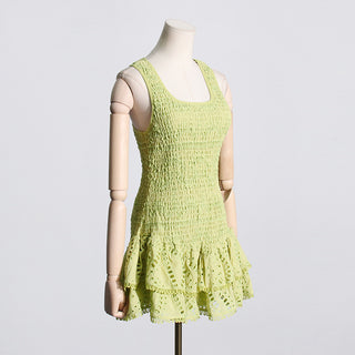 Ruffled Embroidered Sleeveless Mini Dress
