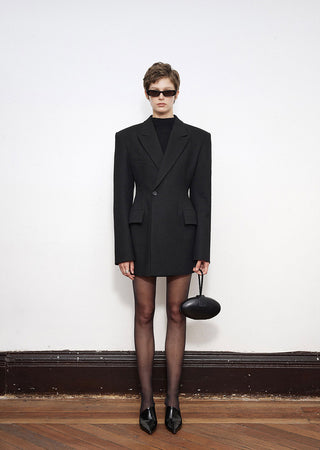 Oversized Wool Blazer Dress with Pockets