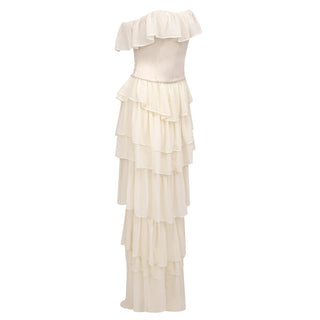 Apricot Ruffle Strapless Long Dress with Corset Top