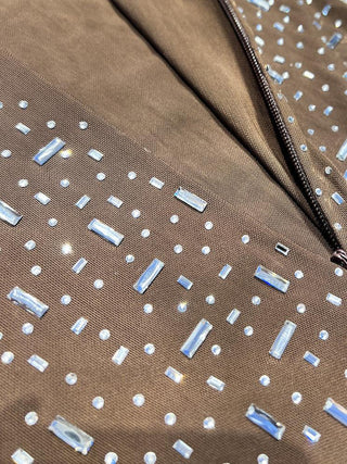 Sparkle Long Sleeve Mesh See Through Long Dress