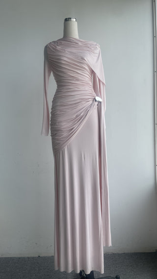 Classic Draped Fit Stretch Fabric Long Sleeve Dress