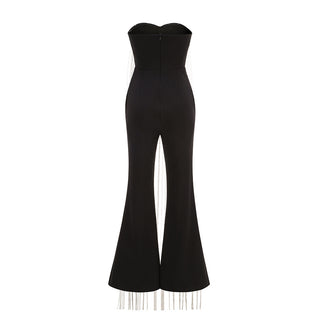 Luxe Black Chain Detail Strapless Jumpsuit