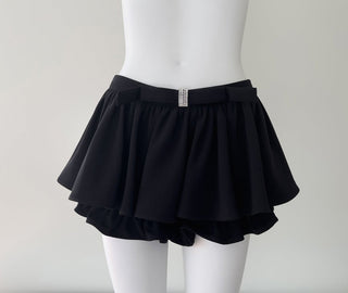 Elegant Long-Sleeve Oblique Shoulder Sheer Top and Skort Set