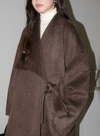 Oversized Cashmere Coat - Long Sleeve Belted Wrap Coat