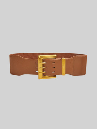 Wide Elastic Belt with Bold Gold Buckle