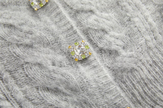 Luxury Off-Shoulder Mohair Cardigan with Crystal Button Accents