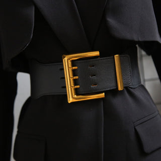 Wide Elastic Belt with Bold Gold Buckle