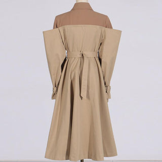 Long Sleeve Khaki Trench Coat with Belt - Slim Fit Women's Outerwear