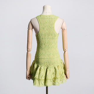 Ruffled Embroidered Sleeveless Mini Dress