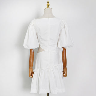 Puff Pleat Shoulder Detail Mini Dress