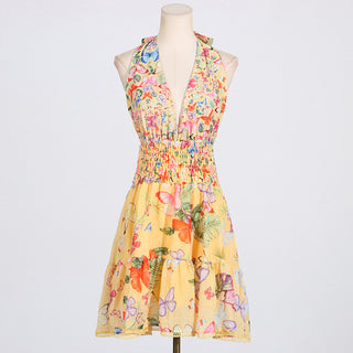 Summer Bloom Halter Neck  Backless Mini Dress