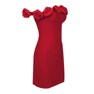 Ruby Blossom Flower Off-Shoulder Mini Dress