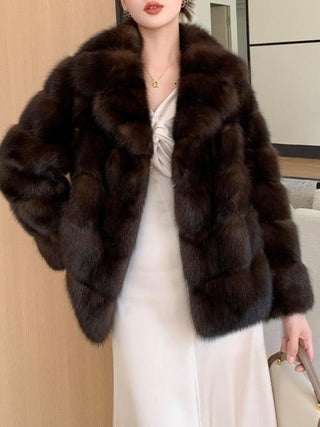 Luxury Dark Brown Faux Fur Coat - Short (65 cm)