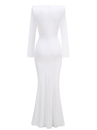 Elegant Long Sleeve V Neck Long Dress