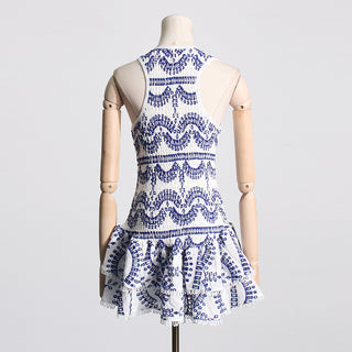Ruffled Embroidered Sleeveless Mini Dress