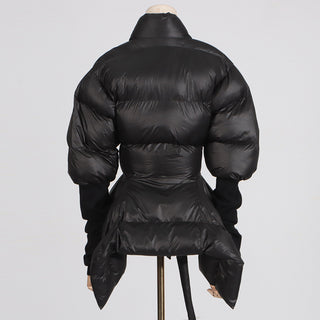 Casual Slim Fit Puffer Jacket with Belt - Women's Long-Sleeve Wrap Coat