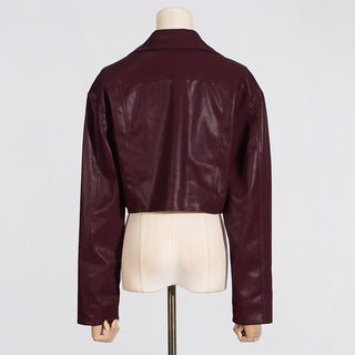V-Neck Short Leather Jacket