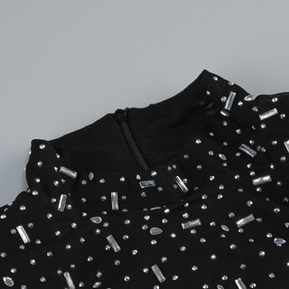 Black Diamond Embellished Long Sleeve Maxi Dress