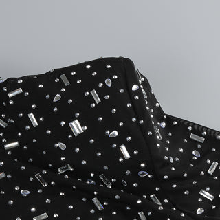 Black Diamond Embellished Long Sleeve Maxi Dress