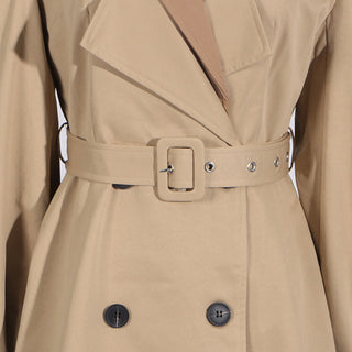 Long Sleeve Khaki Trench Coat with Belt - Slim Fit Women's Outerwear