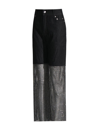 Rhinestone Fishnet Denim Pants