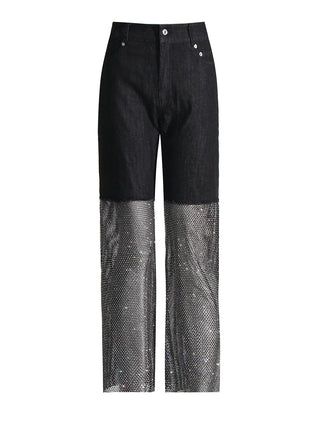Rhinestone Fishnet Denim Pants