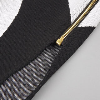 Tall Black and White One-Sleeve Striped Bodycon Dress with High Slit