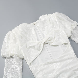 Elegant Lace Mini Dress with Long Sleeve Extension Gloves